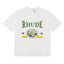 Rhude Retro Globe Badge Green Letter White Oversized T‑Shirt