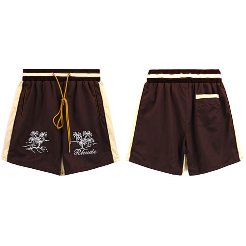 Rhude Dark Brown Embroidered Nylon Shorts Hover Image