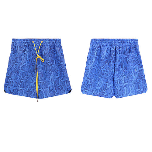 Rhude Blue Snake Print Nylon Shorts Hover Image
