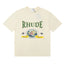 Rhude Retro Globe Badge Green Letter Cream Oversized T‑Shirt