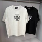 Mixed Emotion Cross Logo Distressed Short Sleeve T‑Shirt