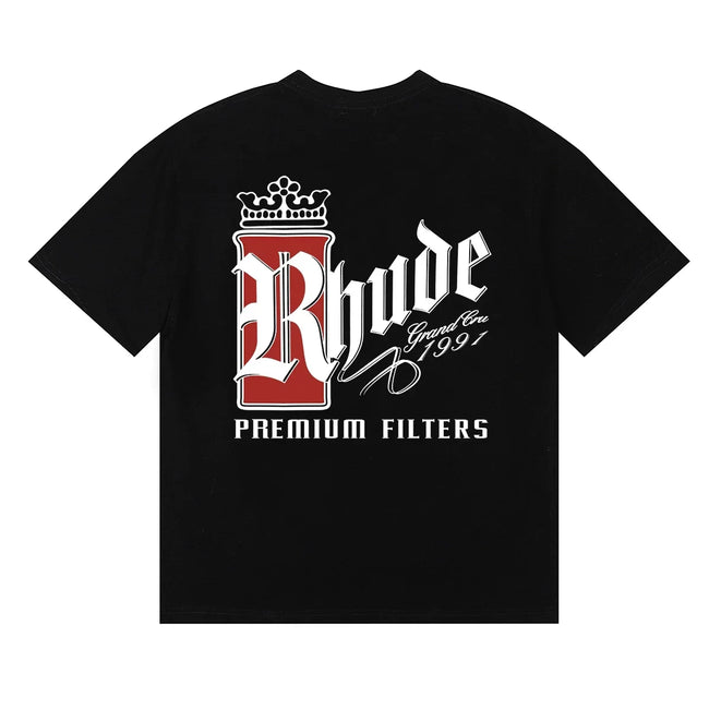 Rhude Crown Premium Filters Gothic Logo Black Oversized T‑Shirt Hover Image