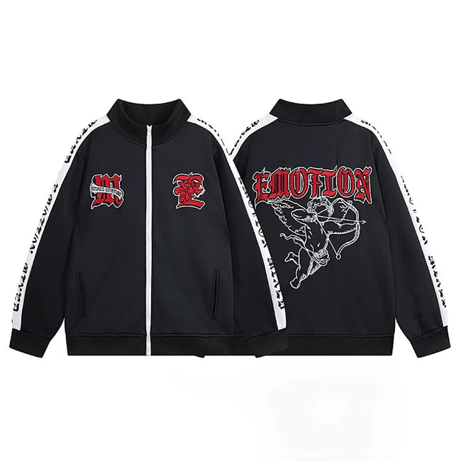 Mixed Emotion Cupid Angel Print Zip‑Up Track Jacket Hover Image