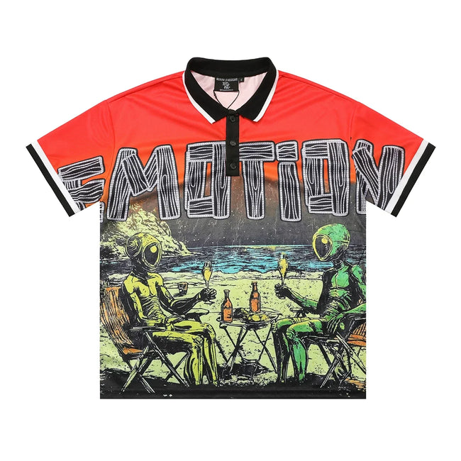 Mixed Emotion Alien Beach Graphic Short Sleeve Polo Main Image