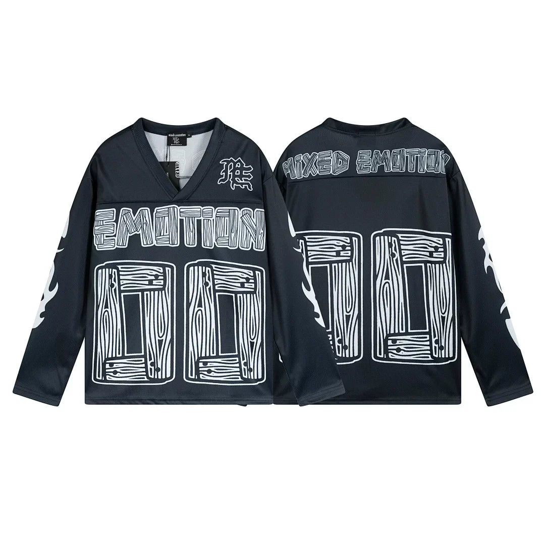Mixed Emotion 00 Wood Grain Print Long‑Sleeve Hockey Jersey