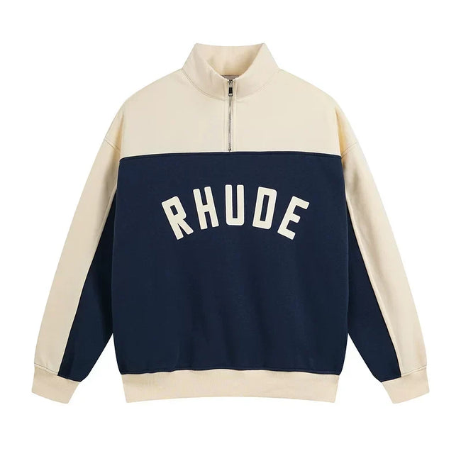 Rhude Color Block Quarter Zip Arch Logo Sweatshirt Navy Hover Image
