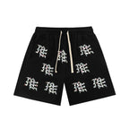 Mixed Emotion Casual Shorts – Rhinestone Gothic Letter Print