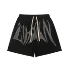 Mixed Emotion Black Shorts – White Rhinestone Art Letter Print
