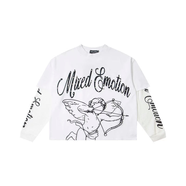 Mixed Emotion White Two-Layer Long Sleeve Top – Cupid Mixed Emotion Print Hover Image