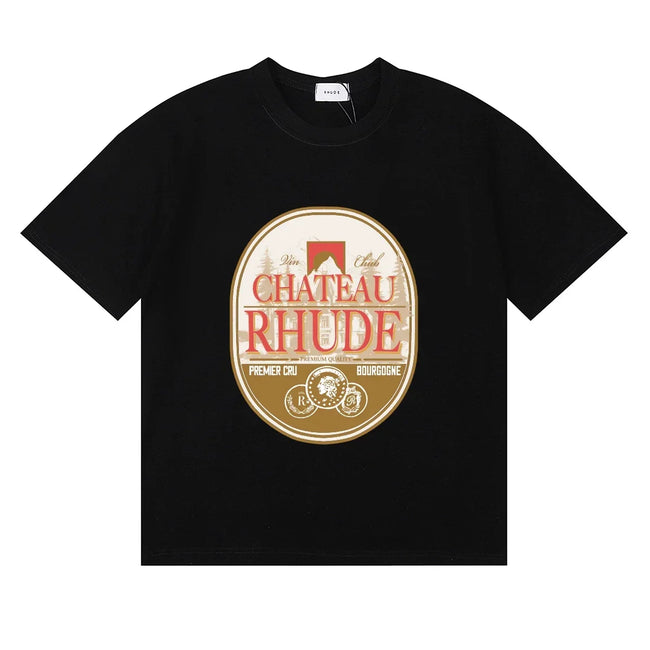 Rhude Chateau Rhude Vintage Wine Label Black Oversized T‑Shirt Hover Image