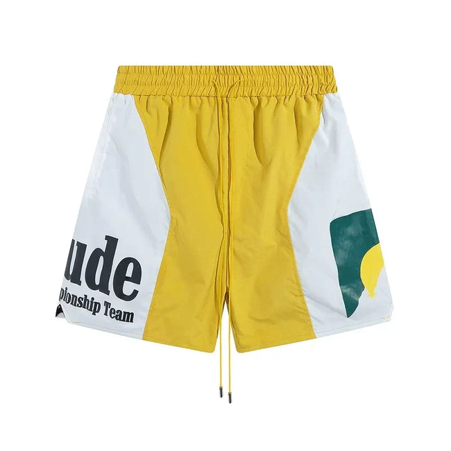Rhude Championship Team Color Block Nylon Shorts Hover Image