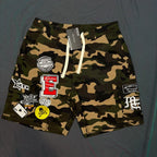Mixed Emotion Camo Multi‑Patch Cargo Shorts