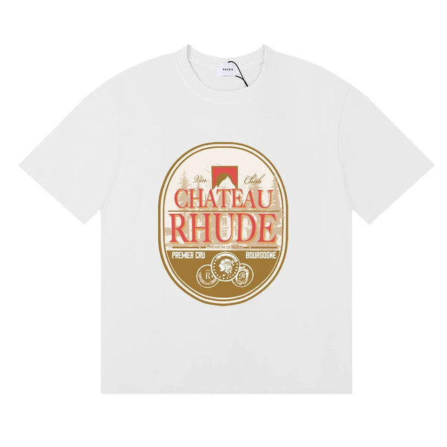 Rhude Chateau Rhude Vintage Wine Label White Oversized T‑Shirt Hover Image
