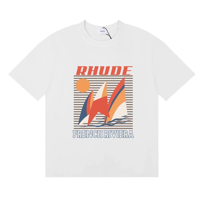 Rhude French Riviera Sailboat Retro Summer White Oversized T‑Shirt Hover Image