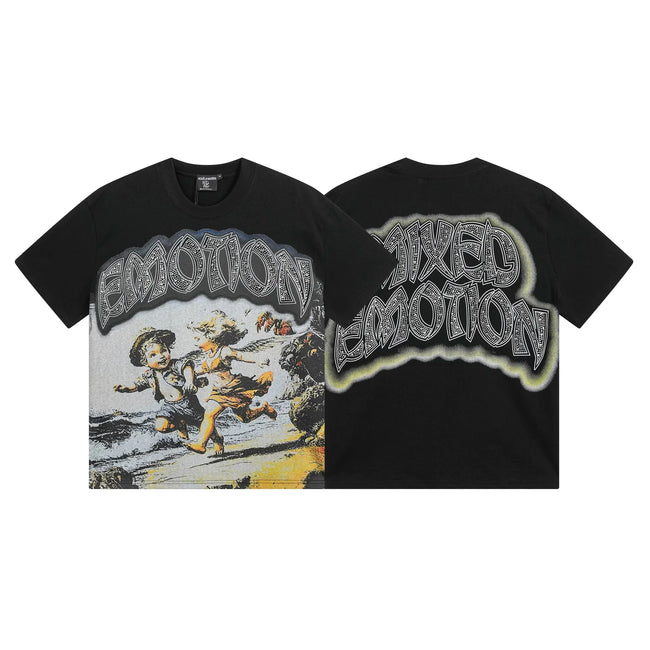 Mixed Emotion Black Tee – Kid Running Rhinestone Emotion Print Hover Image