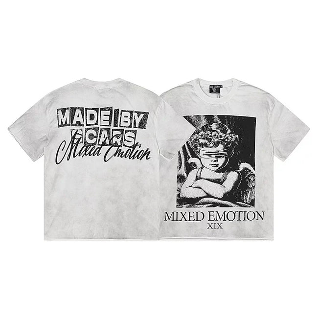 Mixed Emotion White Washed Tee – Made By Scars Blindfolded Angel Print Hover Image