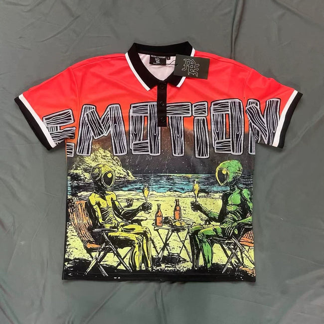 Mixed Emotion Alien Beach Graphic Short Sleeve Polo Hover Image