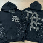 Mixed Emotion Rhinestone Logo Zip‑Up Hoodie Tracksuit Set