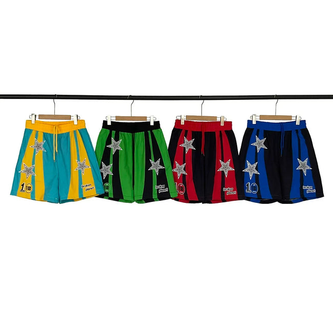 Broken Planet Star Graphic Vertical Stripe Basketball Shorts (4 Colors) Hover Image