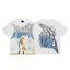 Mixed Emotion White Tee – Rhinestone Graffiti Angel Dove Print