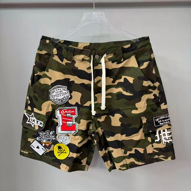 Mixed Emotion Camo Multi‑Patch Cargo Shorts Hover Image