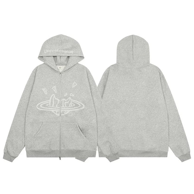 Broken Planet Cracked Planet Zip Up Hoodie - Heather Grey Main Image