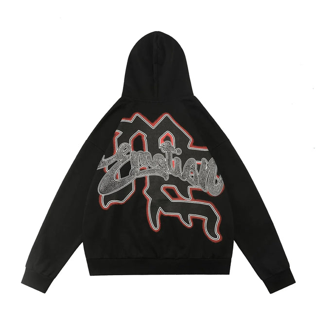 Mixed Emotion Black Zip Hoodie – Worn Angel Rhinestone Emotion Print Main Image