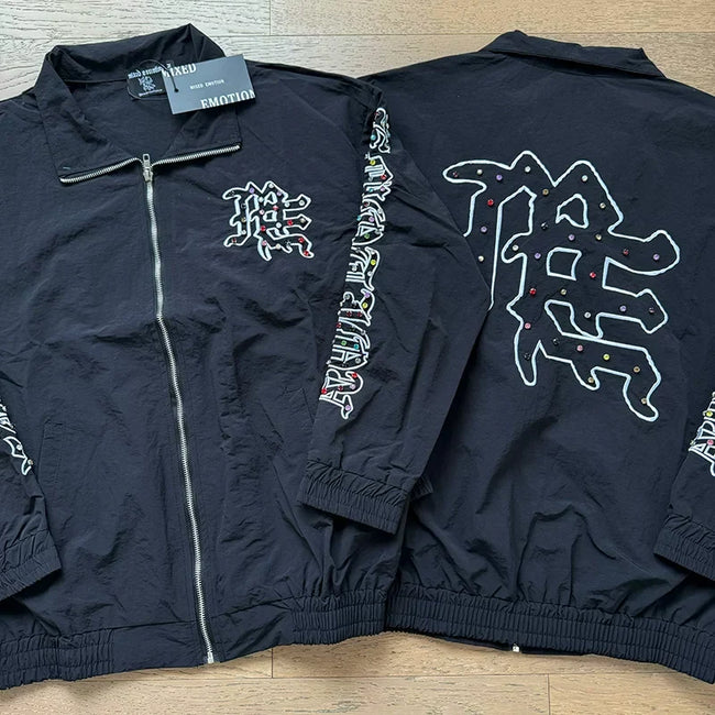 Mixed Emotion Rhinestone Logo Zip‑Up Track Jacket Main Image
