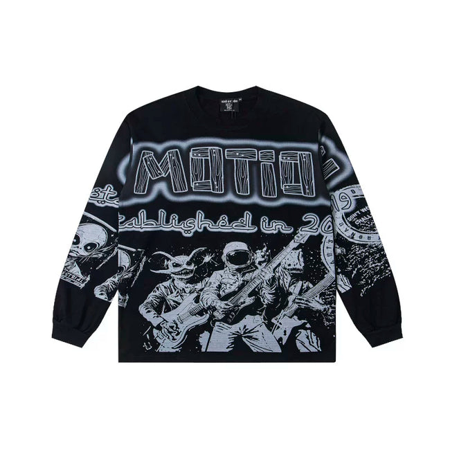 Mixed Emotion Alien Rock Band Graphic Long‑Sleeve Tee Hover Image
