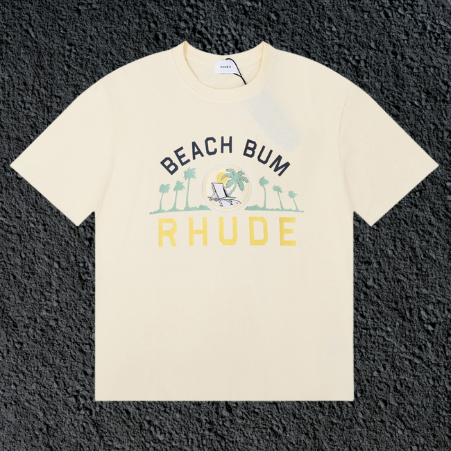 Rhude Beach Bum Palm Beach Retro Varsity Cream Oversized T‑Shirt Hover Image