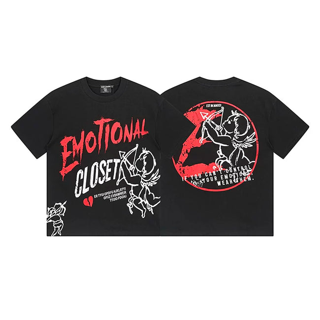 Mixed Emotion Black Tee – Emotional Closet Cupid Print Hover Image