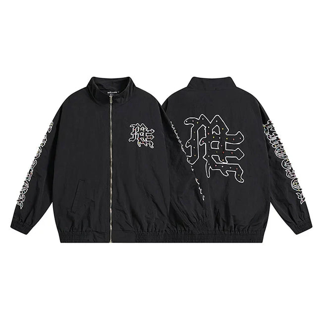 Mixed Emotion Rhinestone Logo Zip‑Up Track Jacket Hover Image