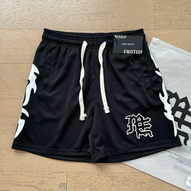 Mixed Emotion Gothic Logo Mesh Streetwear Shorts Hover Image