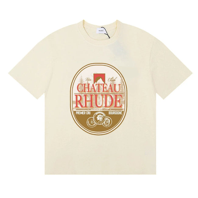 Rhude Chateau Rhude Vintage Wine Label Cream Oversized T‑Shirt Hover Image