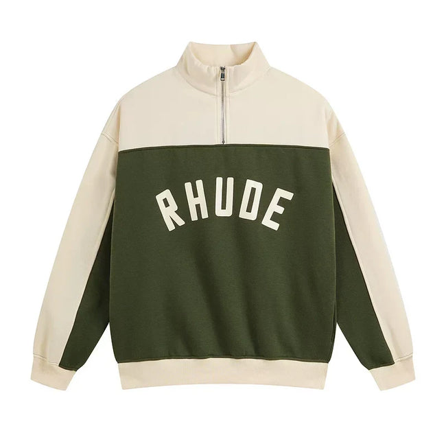 Rhude Color Block Quarter Zip Arch Logo Sweatshirt Green Hover Image