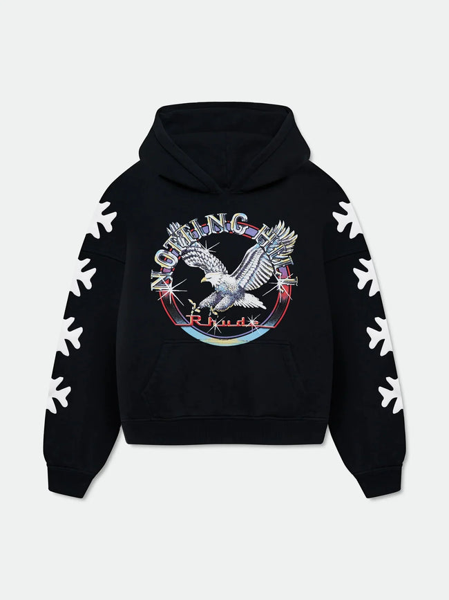 RHUDE Eagle Circle Logo Hoodie Black Hover Image