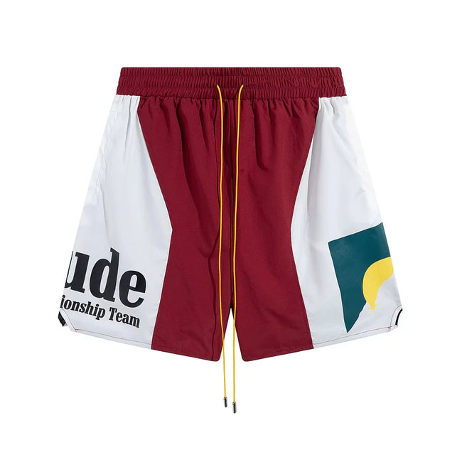 Rhude Championship Team Color Block Nylon Shorts Hover Image