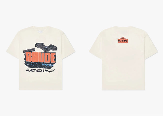 **Rhude Black Hills Derby Eagle Graphic Dual‑Sided Oversized T‑Shirt Off‑White Hover Image