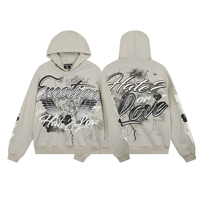 Mixed Emotion Hate Or Love Front‑Back Print Pullover Hoodie Hover Image