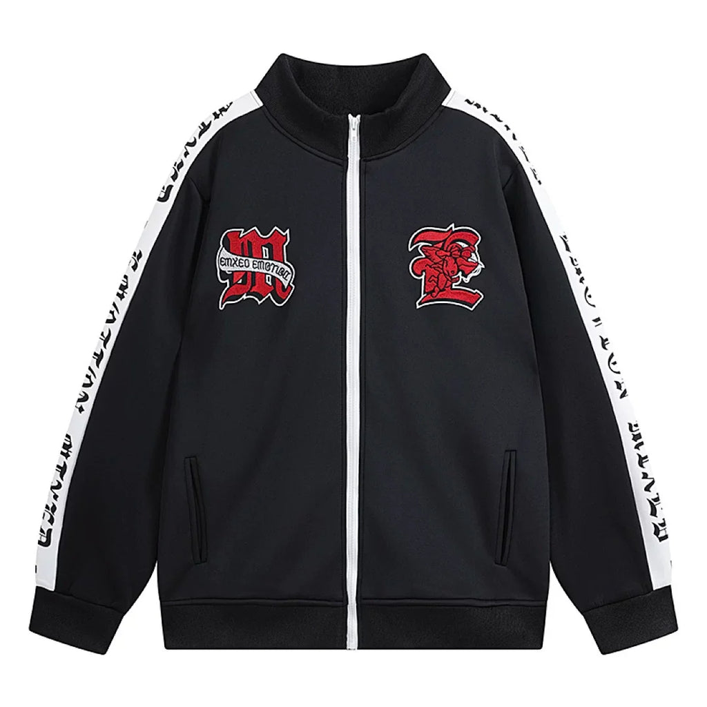 Mixed Emotion Cupid Angel Print Zip‑Up Track Jacket