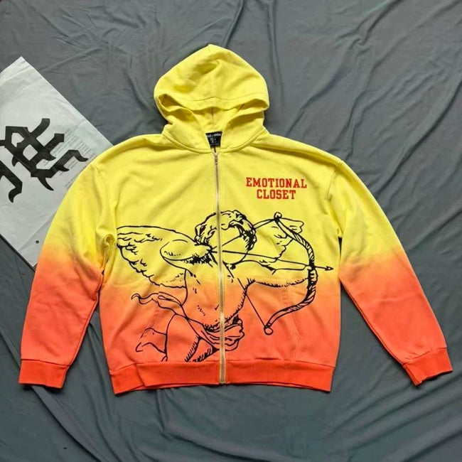 Mixed Emotion Gradient Cupid Graphic Zip‑Up Hoodie Hover Image