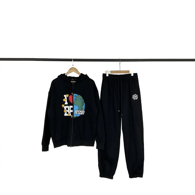 Broken Planet I Love BP Earth Graphic Zip‑Up Tracksuit Set (3 Colors) Main Image