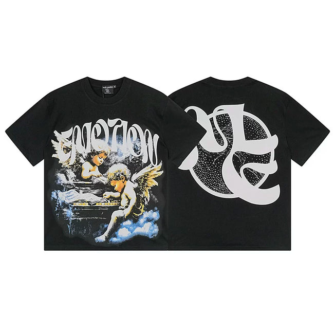 Mixed Emotion Black Tee – Twin Angels Worn Emotion Print Hover Image