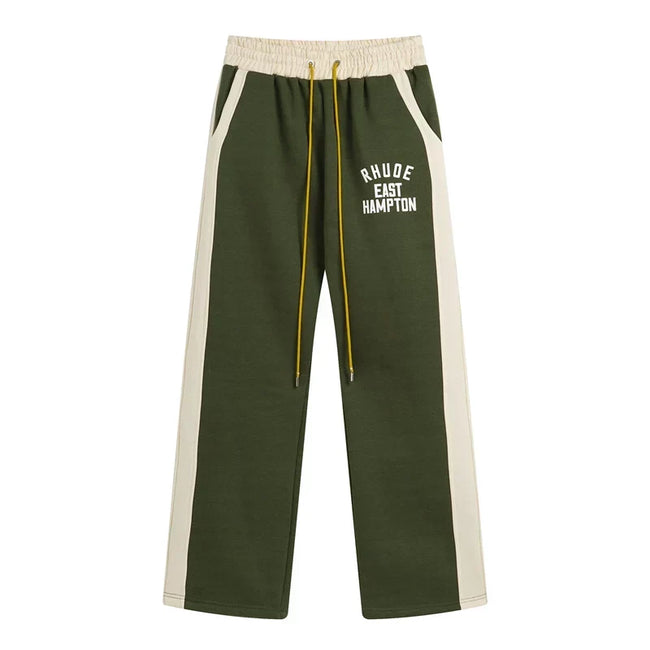 RHUDE East Hampton Color‑Block Wide Leg Sweatpants Olive Green Hover Image