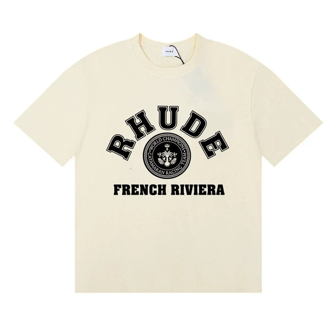 Rhude French Riviera Anchor Vintage Logo Cream Oversized T‑Shirt Hover Image