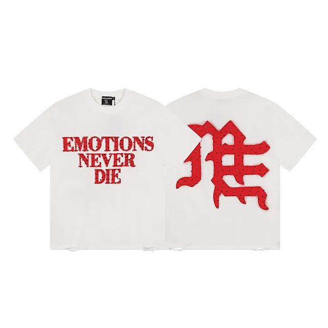 Mixed Emotion White Tee – Red Emotions Never Die Print Hover Image