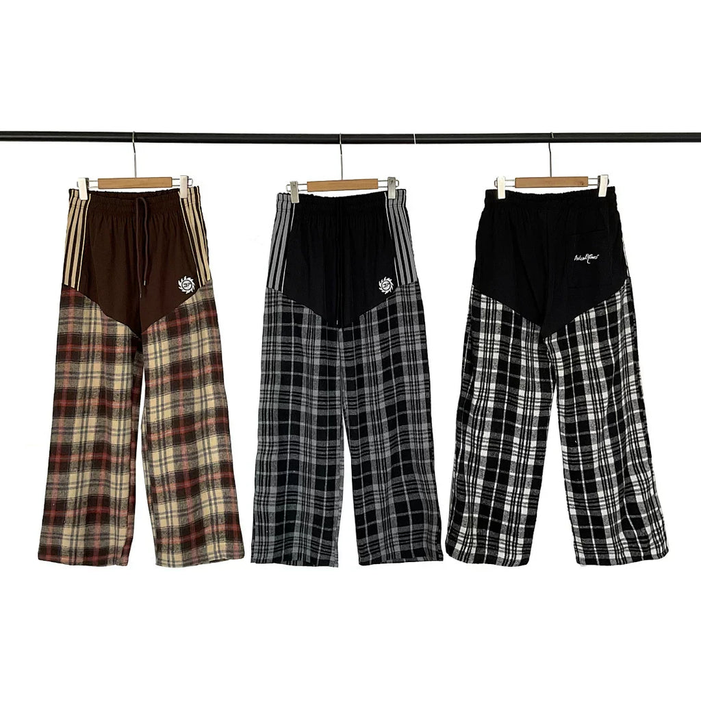 Broken Planet Plaid Patchwork Wide Leg Pants‑2 Colors