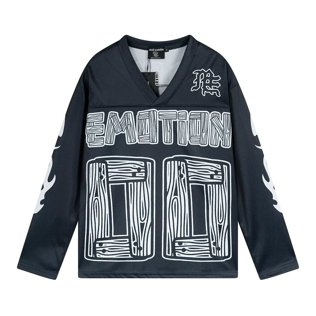 Mixed Emotion 00 Wood Grain Print Long‑Sleeve Hockey Jersey Main Image