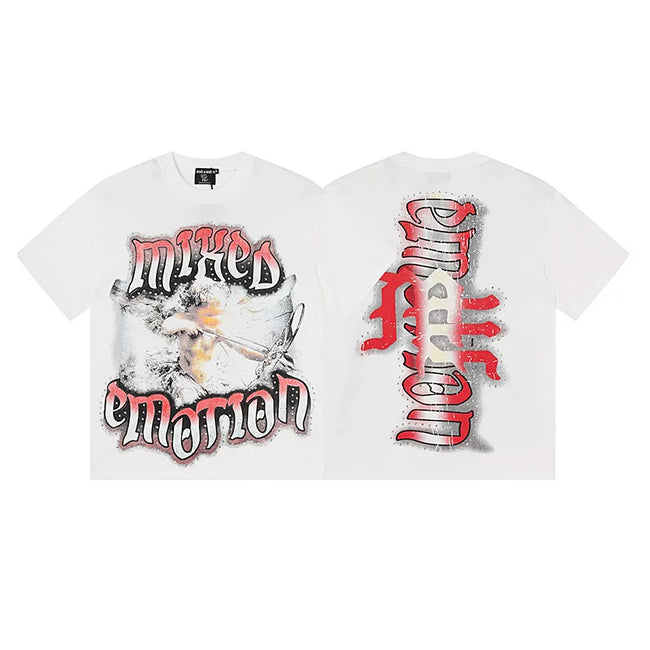 Mixed Emotion White Tee – Gothic Emotion Portrait Print Hover Image