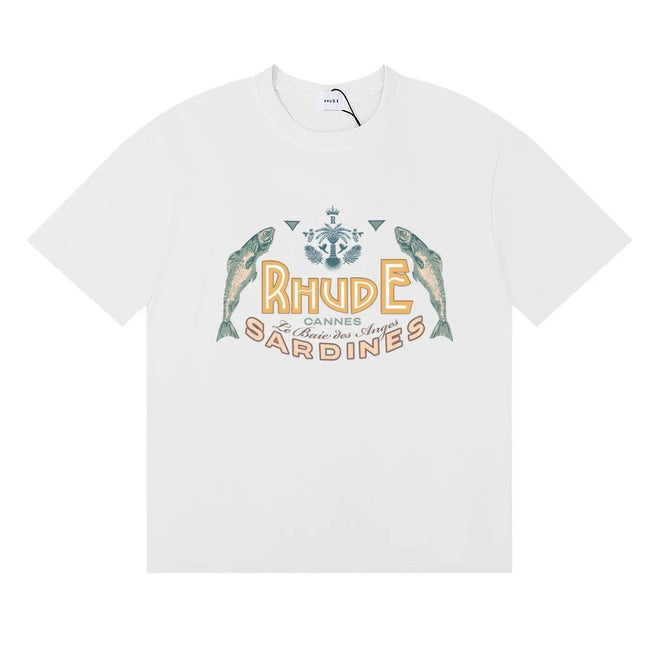 Rhude Cannes Sardines Fish Retro Nautical White Oversized T‑Shirt Hover Image